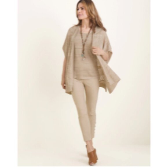 Chicos Ruana Wrap Womens S/M Tan Textured Striped Open Front New - Picture 1 of 9